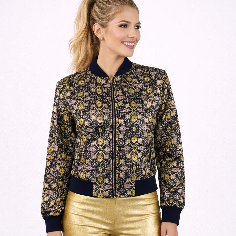 Romeo & Juliet Couture Embroidered Brocade Bomber Jacket